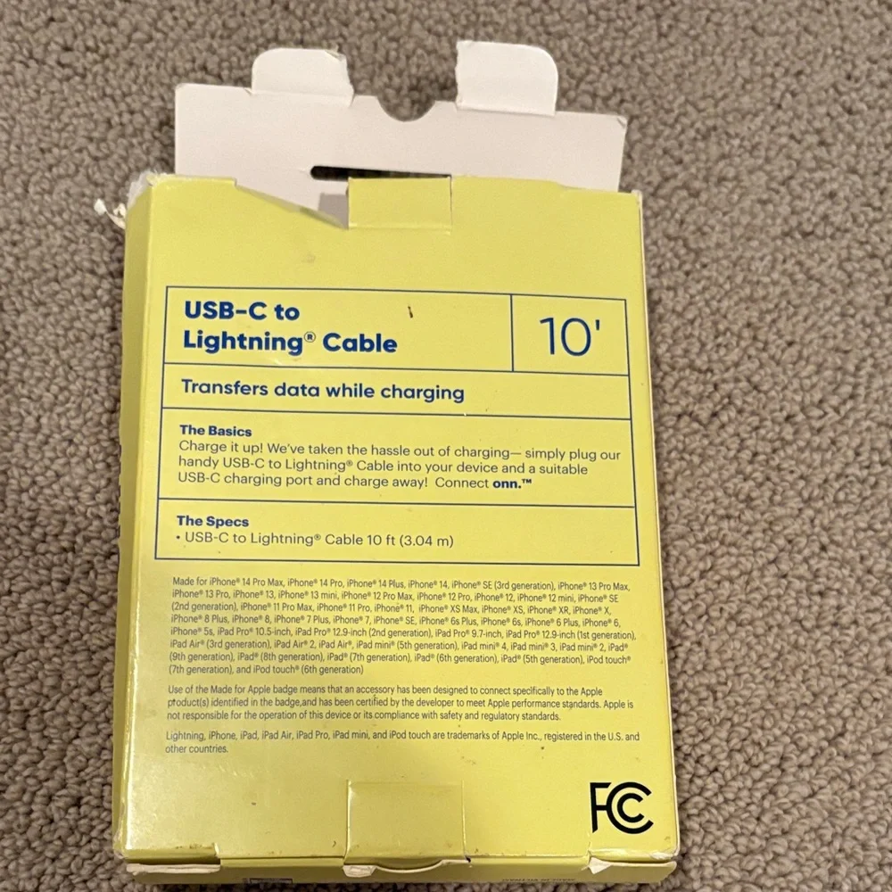 Onn White USB-C Cable 10ft.
